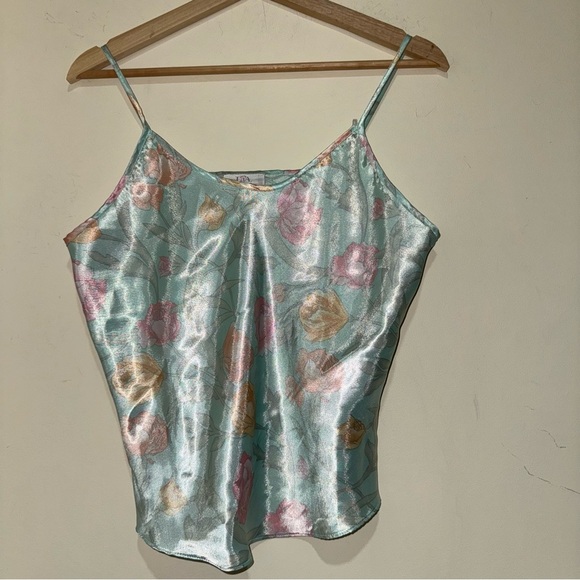 Women’s Vintage Silk Satin Floral Print Tulip Slip Tank Top Pjs Top No Size Tag - Picture 2 of 16